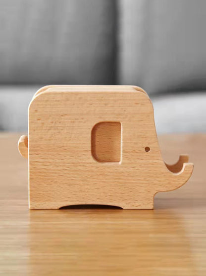 Desktop Creative Solid Wood Elephant Coaster Mobile Phone Holder