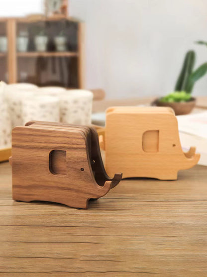 Desktop Creative Solid Wood Elephant Coaster Mobile Phone Holder